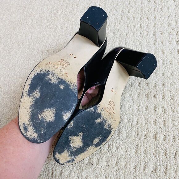 Vintage Nina Black Leather Slip On Shoes Unique D'Orsay Mid Heel Dressy Y2K 90's - Picture 8 of 11